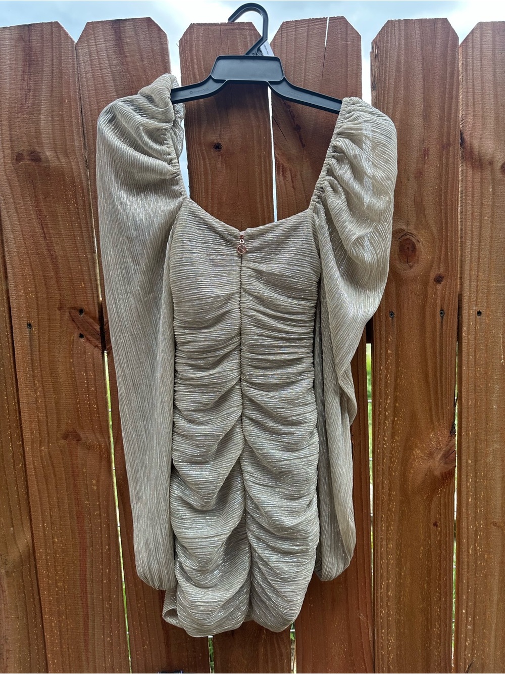 Nookie Metallic Cream Ruched Puff-Sleeve Mini Dress